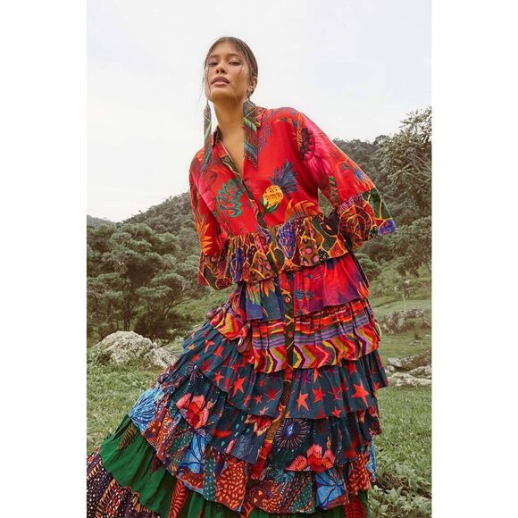 FARMRIO  Mixed Prints Multi Layered Maxi Dress💛 - Picture 1 of 8